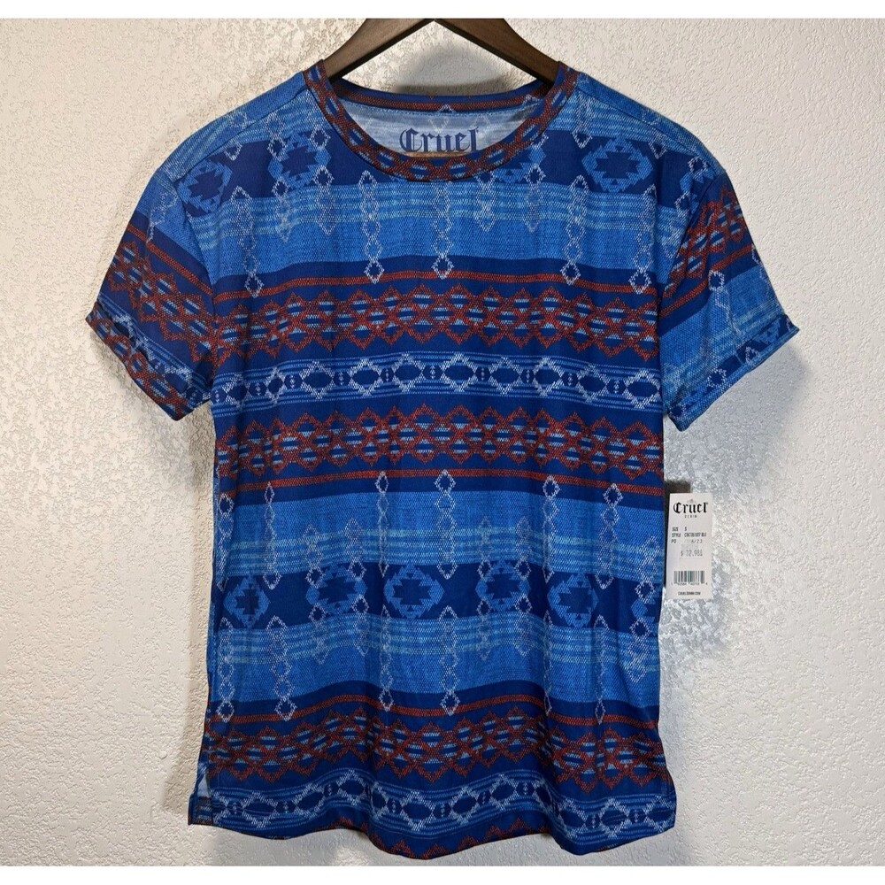 Cruel Denim Men’s S Southwestern Aztec Blue Red T-Shirt NWT CTK7351007